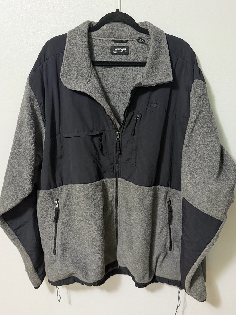 Wrangler Outdoor Fleece Jacket Gray Black Full Zip 2XL Hiking Trail